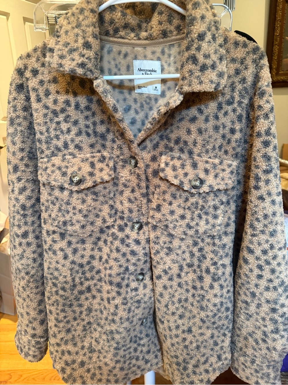 Abercrombie & Fitch Tan and Gray Leopard Sherpa Shacket
